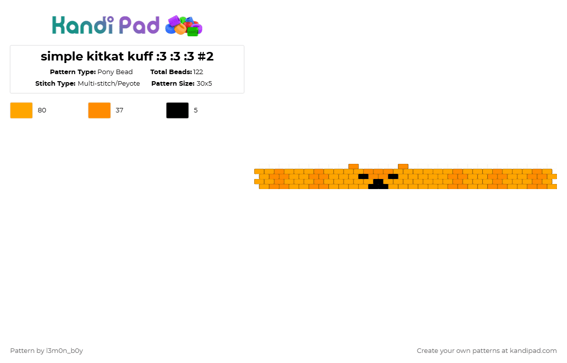simple kitkat kuff :3 :3 :3 #2 - Pony Bead Pattern by l3m0n_b0y on Kandi Pad - orange