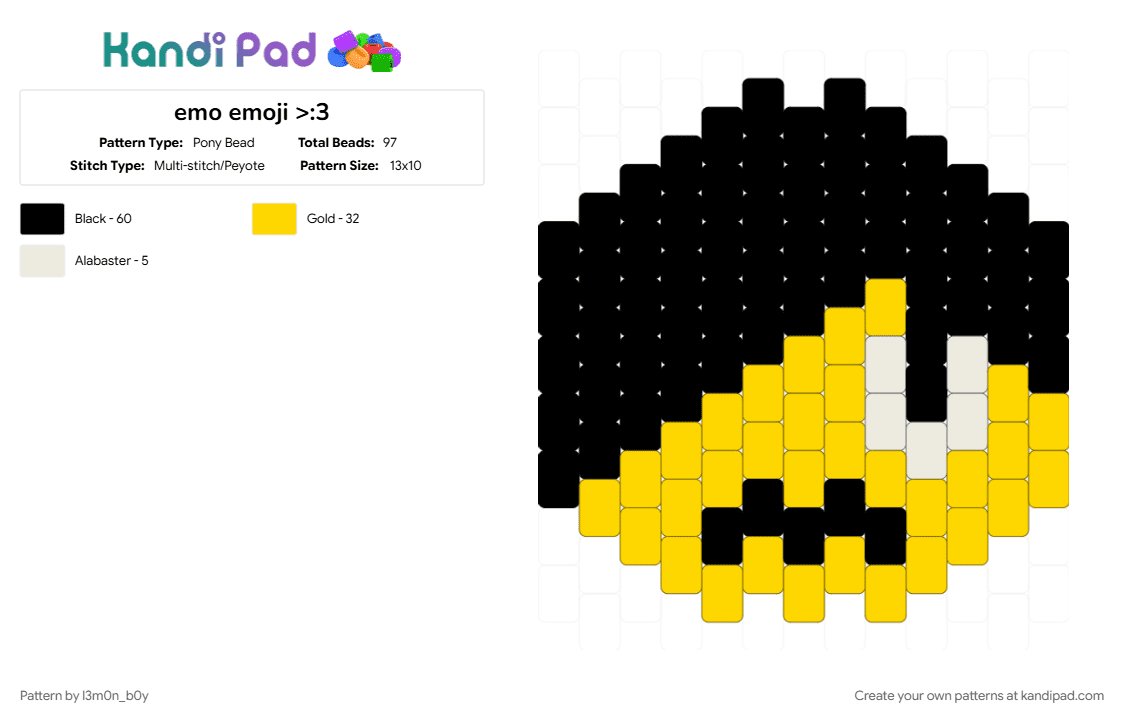 emo emoji >:3 - Pony Bead Pattern by l3m0n_b0y on Kandi Pad - cotdemohairstyles, yellow