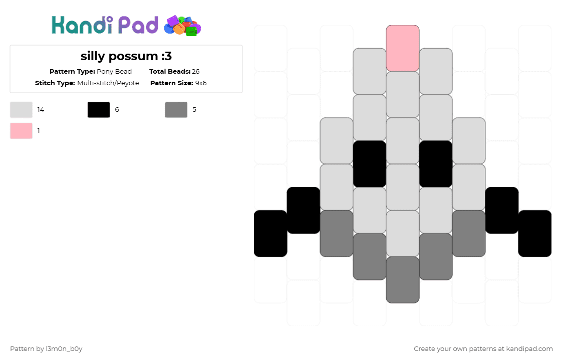 silly possum :3 - Pony Bead Pattern by l3m0n_b0y on Kandi Pad - white,gray