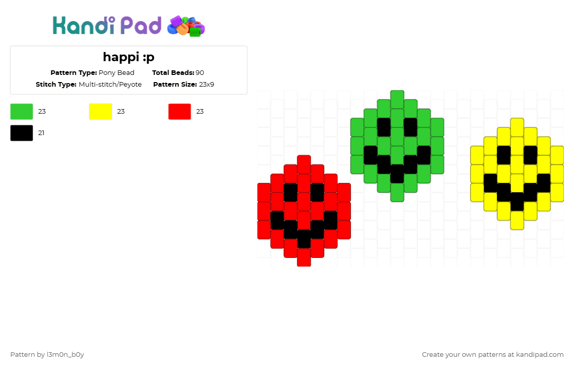 happi :p - Pony Bead Pattern by l3m0n_b0y on Kandi Pad - green,yellow,red