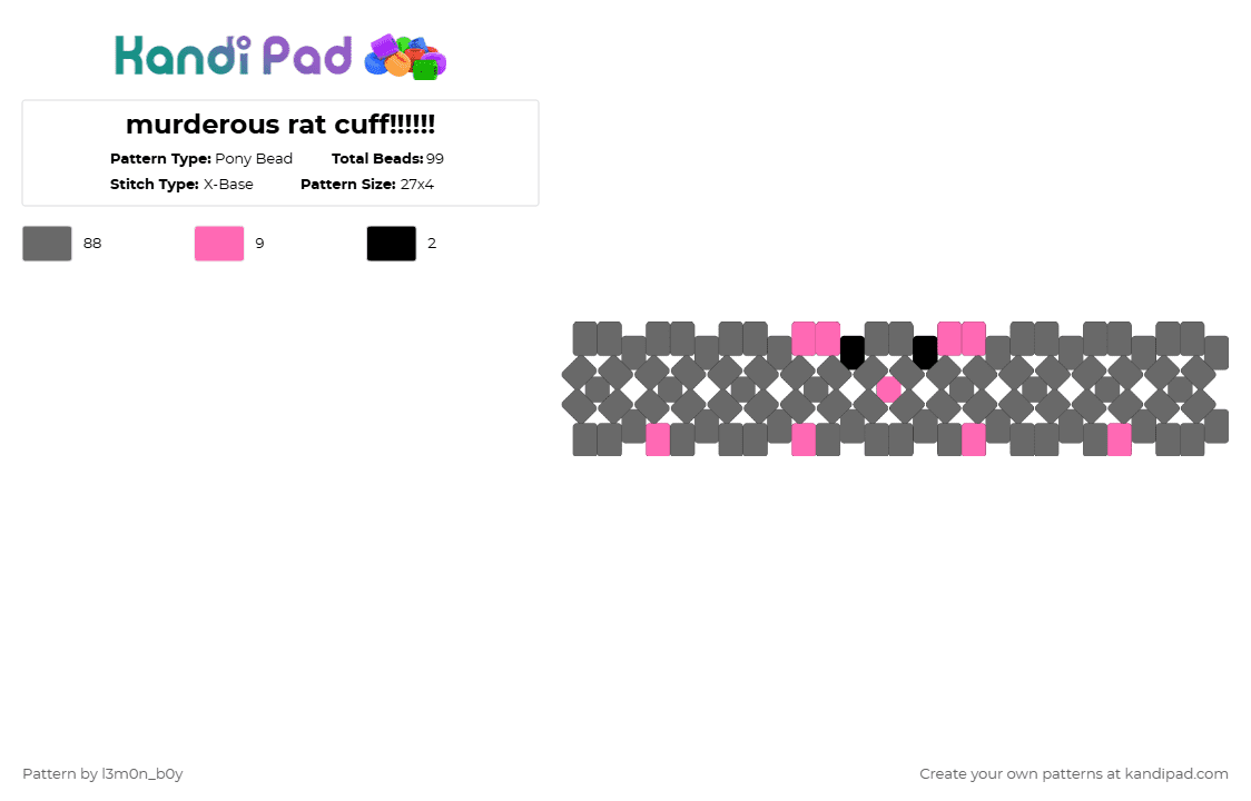 murderous rat cuff!!!!!! - Pony Bead Pattern by l3m0n_b0y on Kandi Pad - gray