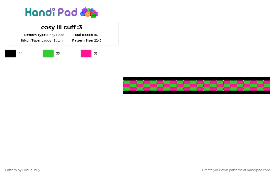 easy lil cuff :3 - Pony Bead Pattern by l3m0n_b0y on Kandi Pad - green, pink