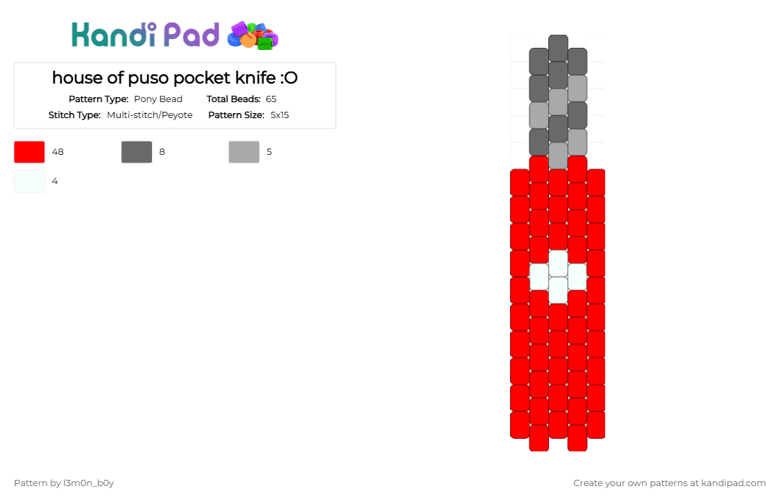 house of puso pocket knife :O - Pony Bead Pattern by l3m0n_b0y on Kandi Pad - red