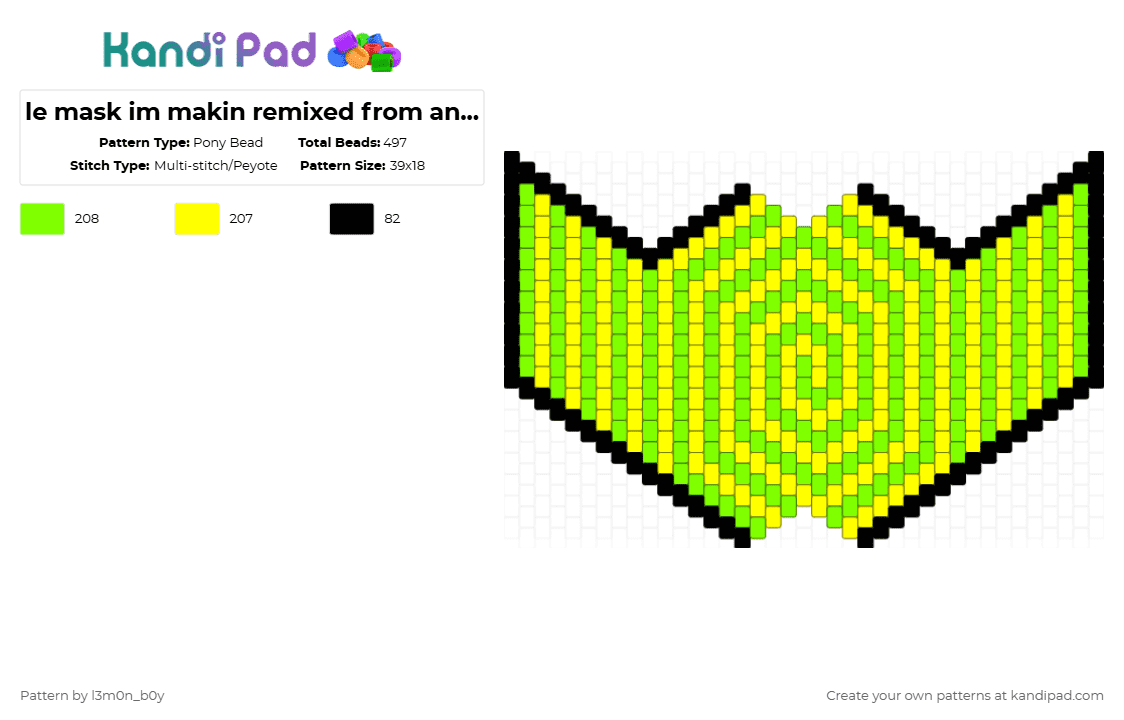 le mask im makin remixed from anarchy\'s og pattern :3 - Pony Bead Pattern by l3m0n_b0y on Kandi Pad - yellow,green