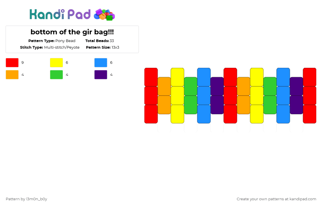 bottom of the gir bag!!! - Pony Bead Pattern by l3m0n_b0y on Kandi Pad - light blue, red, yellow