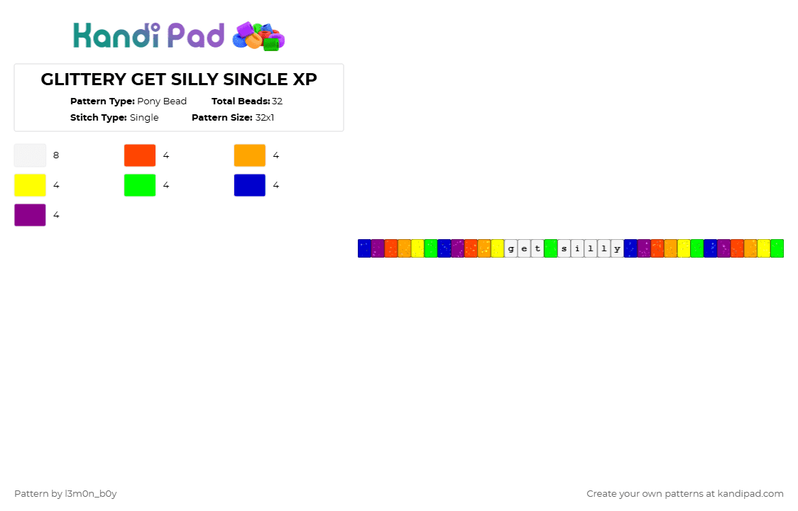 GLITTERY GET SILLY SINGLE XP - Pony Bead Pattern by l3m0n_b0y on Kandi Pad - orange,green,pink,colorful