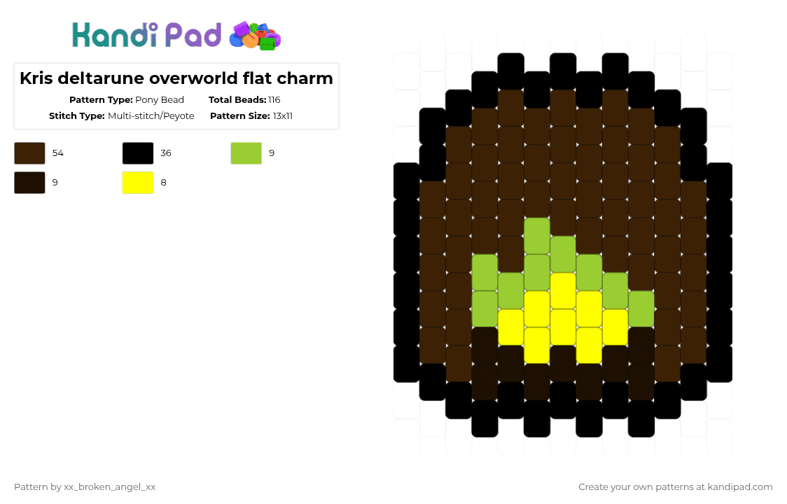 Kris deltarune overworld flat charm - Pony Bead Pattern by xx_broken_angel_xx on Kandi Pad - brown,deltarune,kris dreemur,flat charm,kris