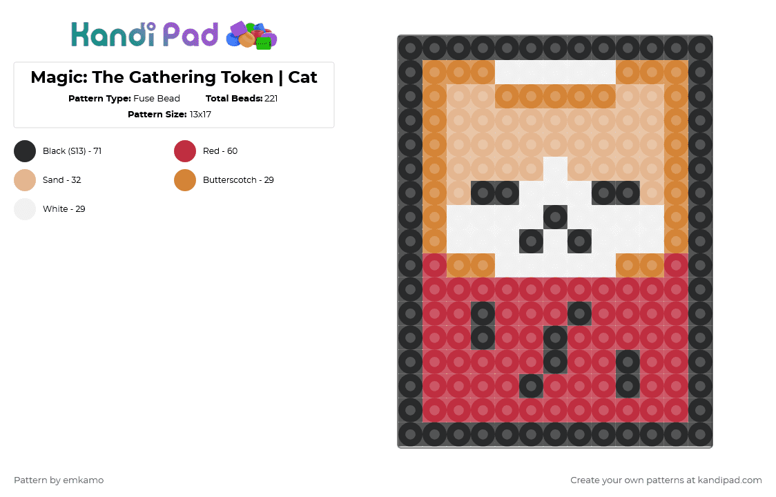 Magic: The Gathering Token | Cat - Fuse Bead Pattern by emkamo on Kandi Pad - red