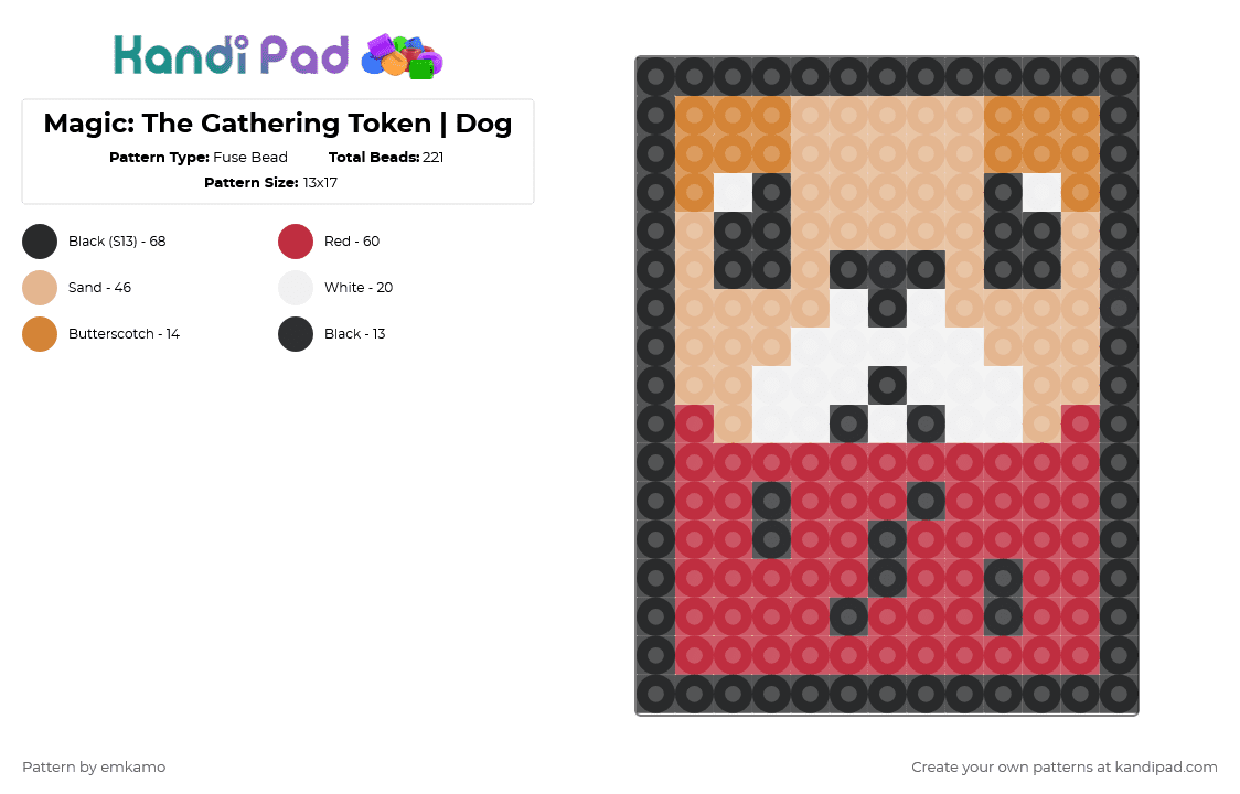 Magic: The Gathering Token | Dog - Fuse Bead Pattern by emkamo on Kandi Pad - beige, red