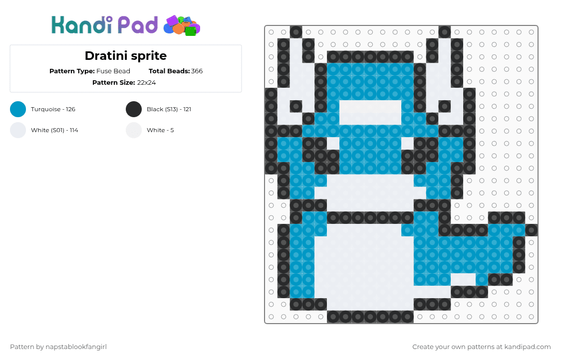 Dratini sprite - Fuse Bead Pattern by napstablookfangirl on Kandi Pad - white,light blue,pokemon,game