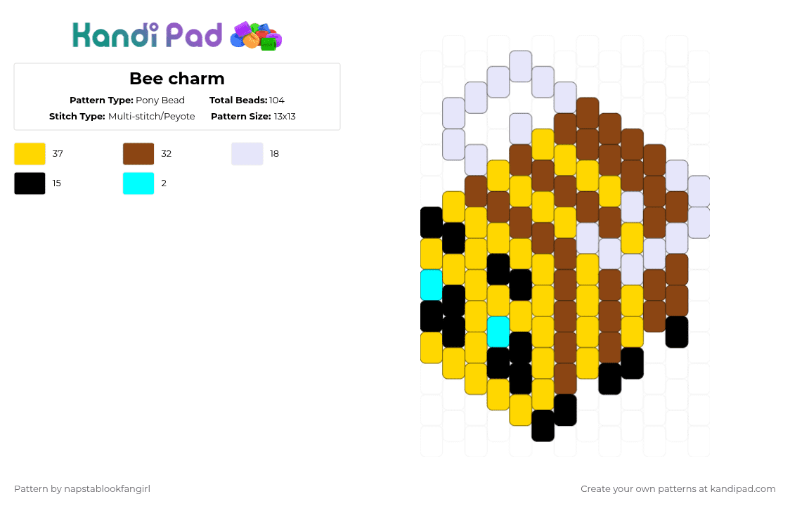 Bee charm - Pony Bead Pattern by napstablookfangirl on Kandi Pad - yellow,red,minecraft,bee,flat