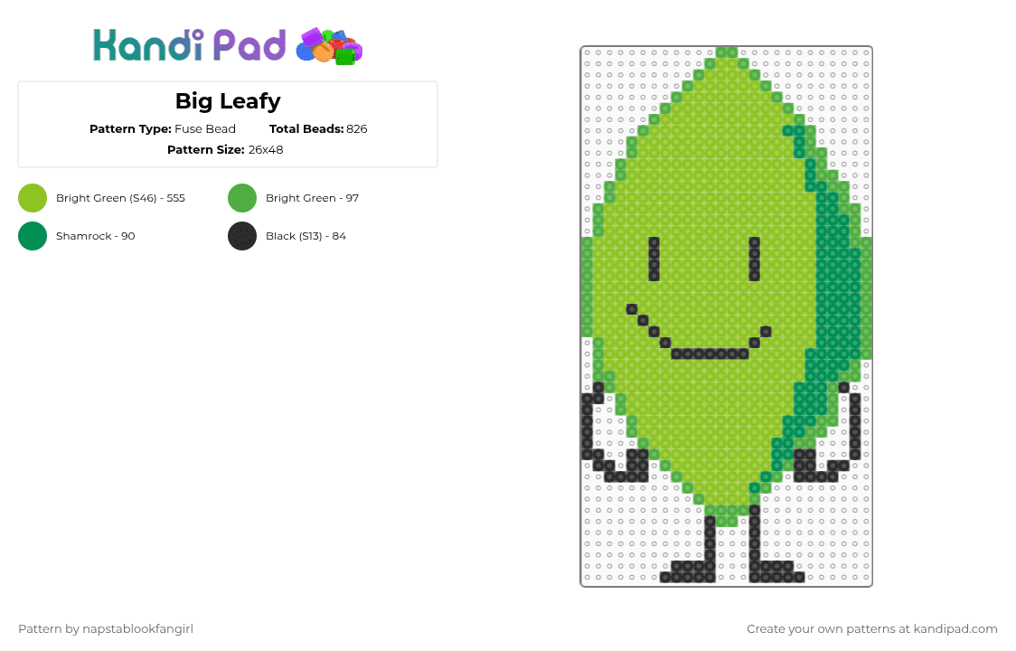 Big Leafy - Fuse Bead Pattern by napstablookfangirl on Kandi Pad - green,bfdi,leafy
