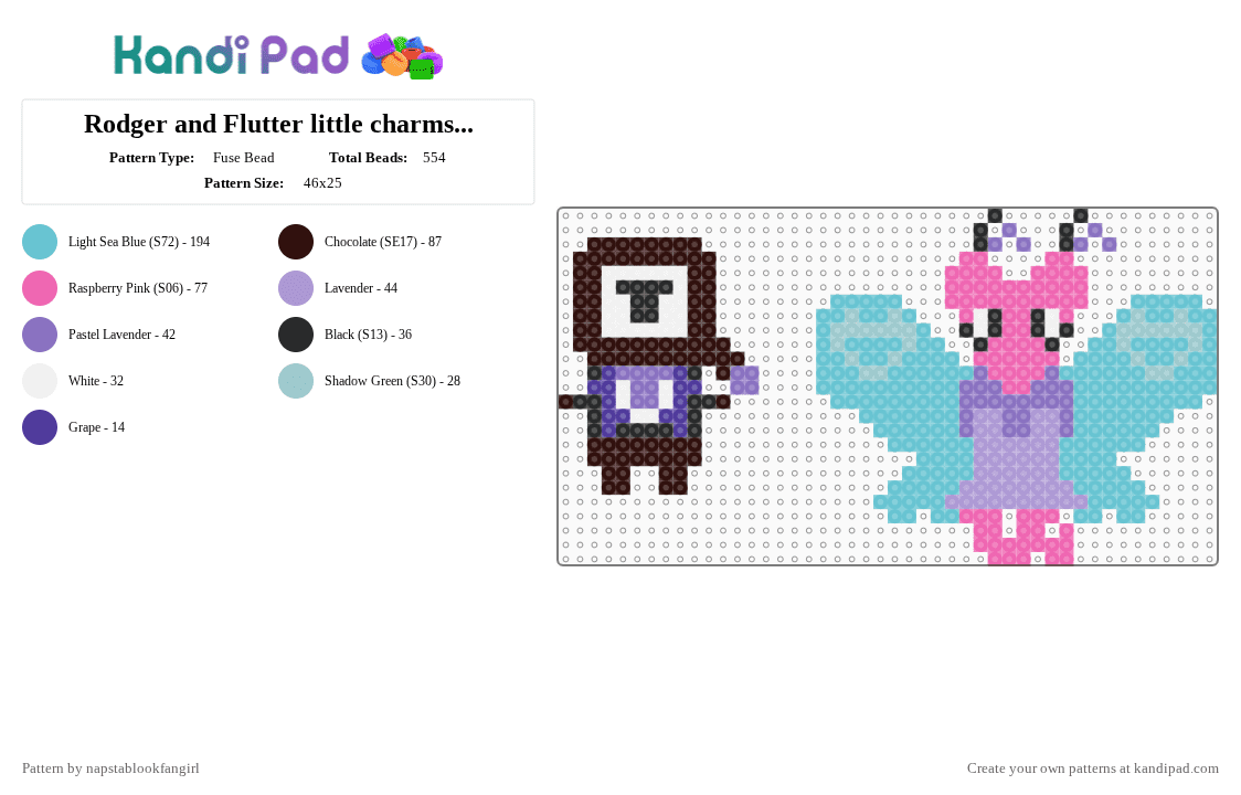 Rodger and Flutter little charms/ chibi\'s (READ DESC) - Fuse Bead Pattern by napstablookfangirl on Kandi Pad - pink,light blue,dandys world,rodger,flutter