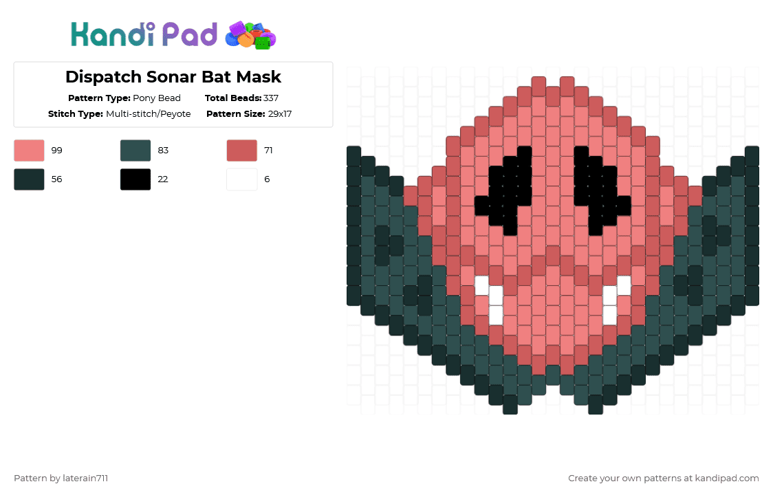 Dispatch Sonar Bat Mask - Pony Bead Pattern by laterain711 on Kandi Pad - red,gray,dispatch,sonar,mask,bat