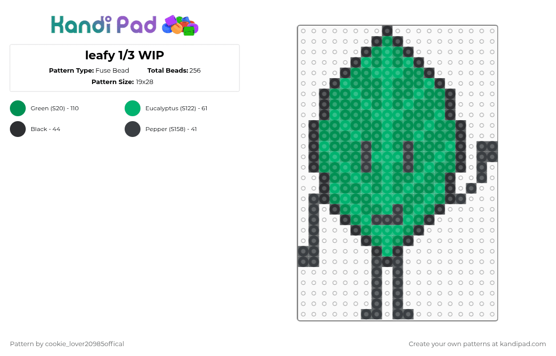 leafy 1/3 - Fuse Bead Pattern by cookie_lover20985offical on Kandi Pad - black,green,cotdleafygreens,osc,bfdi,object shows