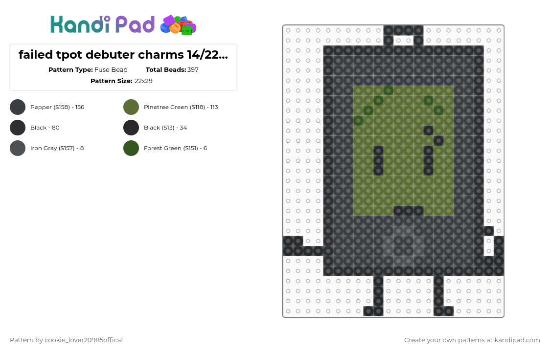 failed tpot debuter charms 14/22||| PDA - Fuse Bead Pattern by cookie_lover20985offical on Kandi Pad - black,gold,osc,objectshows,tpot