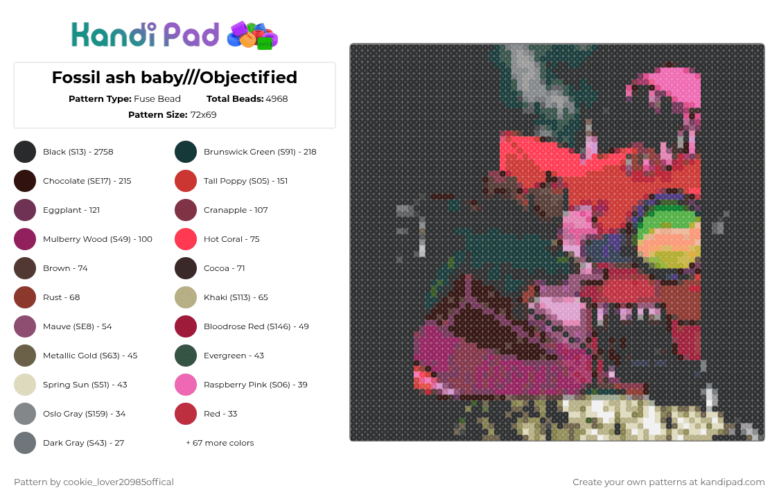 Fossil ash baby///Objectified - Fuse Bead Pattern by cookie_lover20985offical on Kandi Pad - black,brown,pink,red,colorful,objectified,object shows,objectified comic