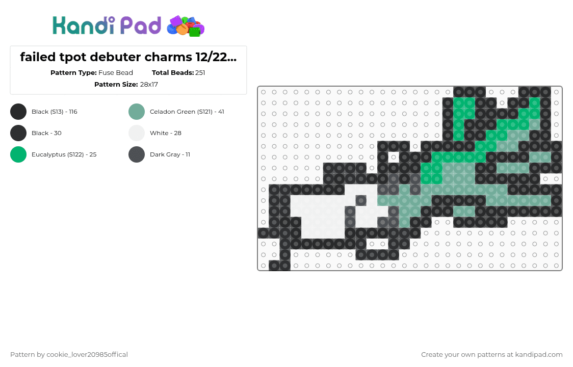 failed tpot debuter charms 12/22||| Leek - Fuse Bead Pattern by cookie_lover20985offical on Kandi Pad - black,teal,green,osc,objectshows,tpot