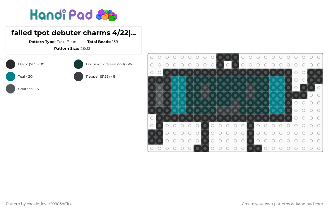 failed tpot debuter charms 4/22||| Battery - Fuse Bead Pattern by cookie_lover20985offical on Kandi Pad - black,teal,tpot,osc,objectshows