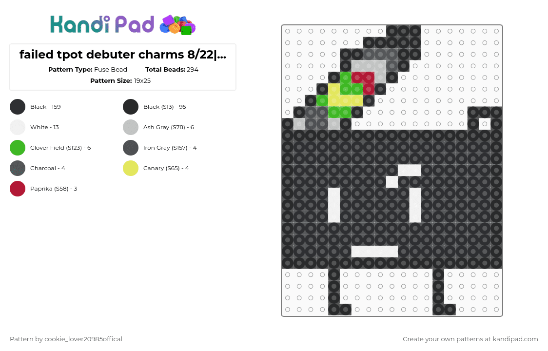failed tpot debuter charms 8/22||| Clapboard - Fuse Bead Pattern by cookie_lover20985offical on Kandi Pad - black,beige,green,tpot,osc