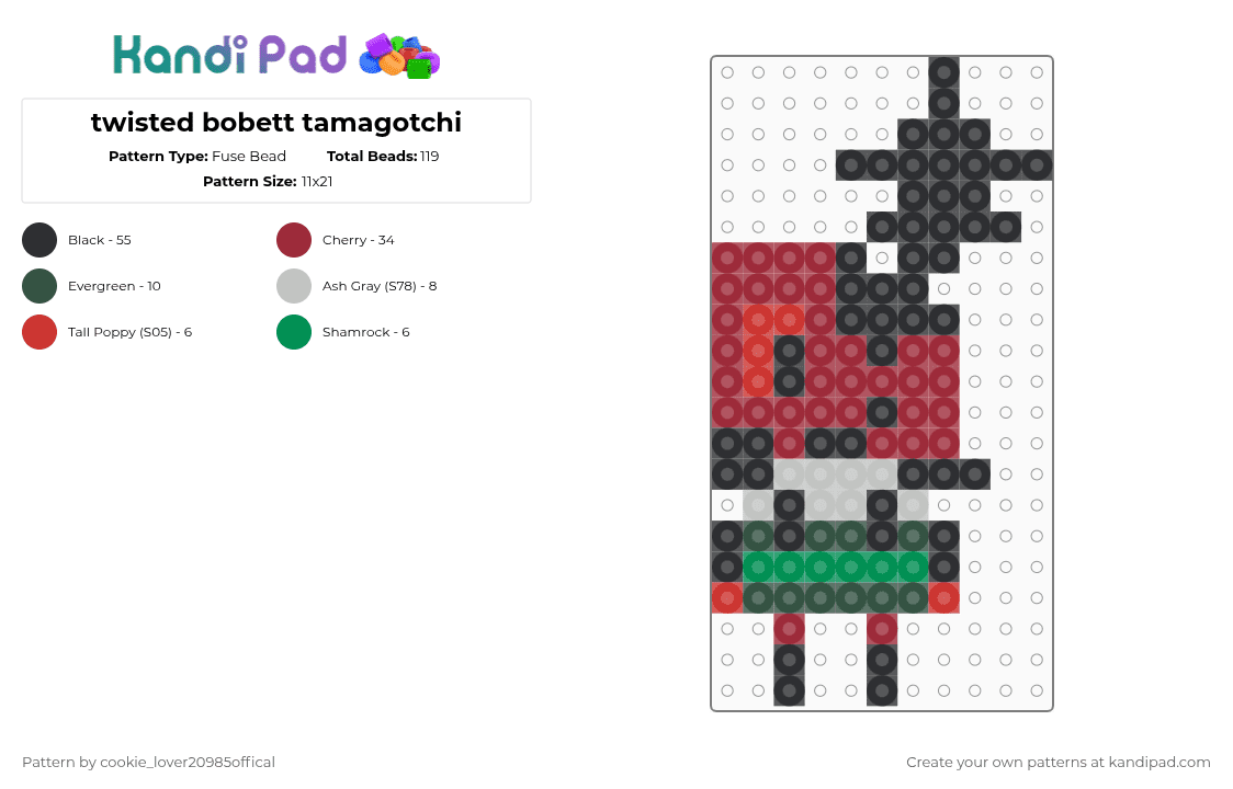 twisted bobett tamagotchi - Fuse Bead Pattern by cookie_lover20985offical on Kandi Pad - red,dandysworld