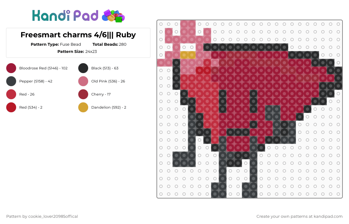 Freesmart charms 4/6||| Ruby - Fuse Bead Pattern by cookie_lover20985offical on Kandi Pad - red,bfdi,osc,objectshows