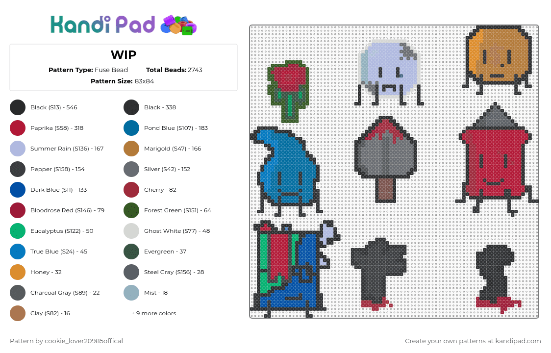 fear garden little guys + teardrop - Fuse Bead Pattern by cookie_lover20985offical on Kandi Pad - black,red,tan,blue,colorful,idfb,feargarden,objectshows