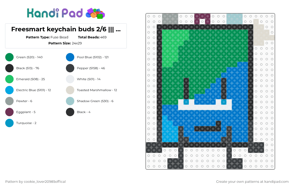 Freesmart keychain buds 2/6 ||| Book - Fuse Bead Pattern by cookie_lover20985offical on Kandi Pad - blue,green,osc,object shows,bfdi
