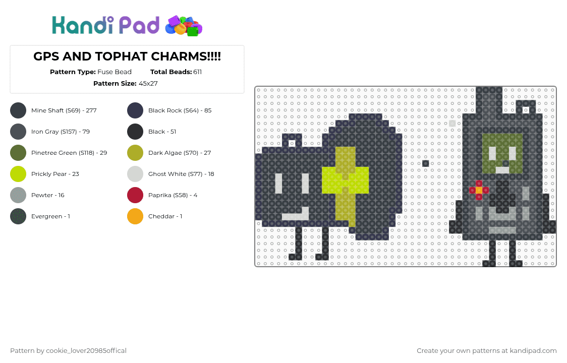 GPS AND TOPHAT CHARMS!!!! - Fuse Bead Pattern by cookie_lover20985offical on Kandi Pad - black,purple,green,objectshows,thenightlymanor,tnm,osc