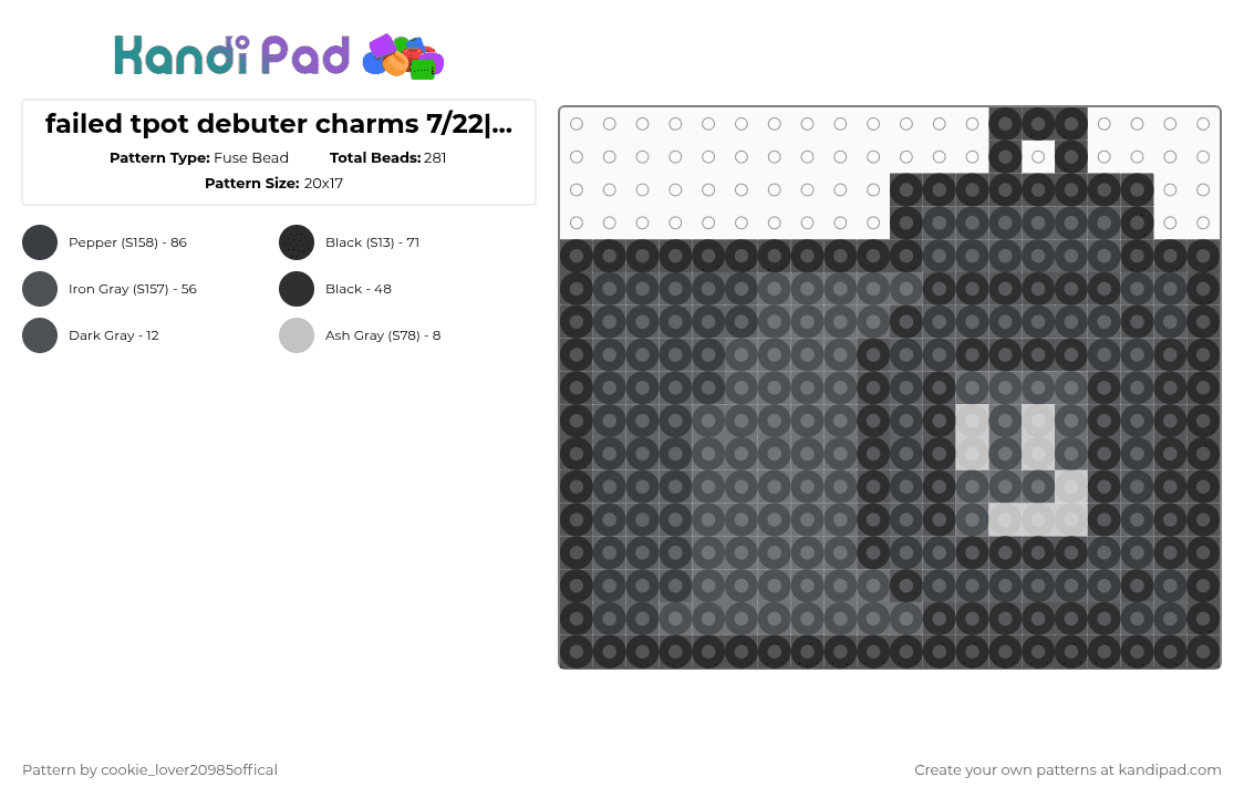 failed tpot debuter charms 7/22||| camera (read disc) - Fuse Bead Pattern by cookie_lover20985offical on Kandi Pad - black,purple,tpot,objectshows,osc