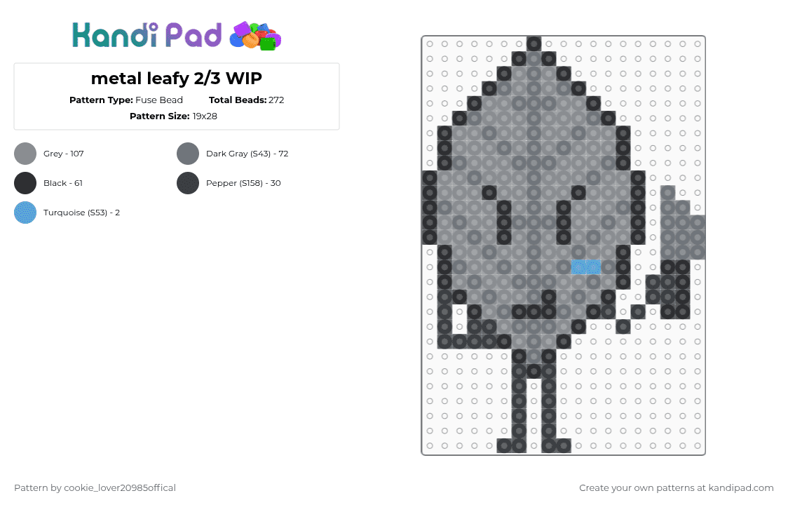 metal leafy 2/3 - Fuse Bead Pattern by cookie_lover20985offical on Kandi Pad - gray,cotdleafygreens,object shows,osc,bfdi