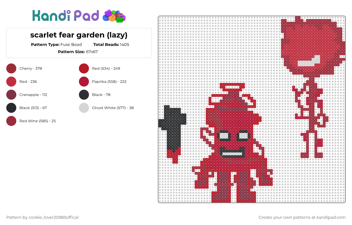 scarlet fear garden (lazy) - Fuse Bead Pattern by cookie_lover20985offical on Kandi Pad - red,idfb,feargardenidfb,osc,objectshows