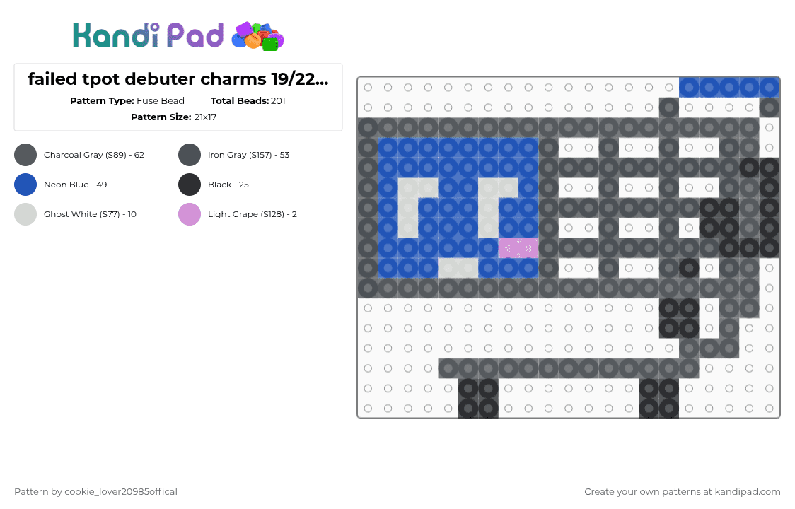 failed tpot debuter charms 19/22||| Shopping cart - Fuse Bead Pattern by cookie_lover20985offical on Kandi Pad - blue,gray,purple,osc,tpot,objectshows