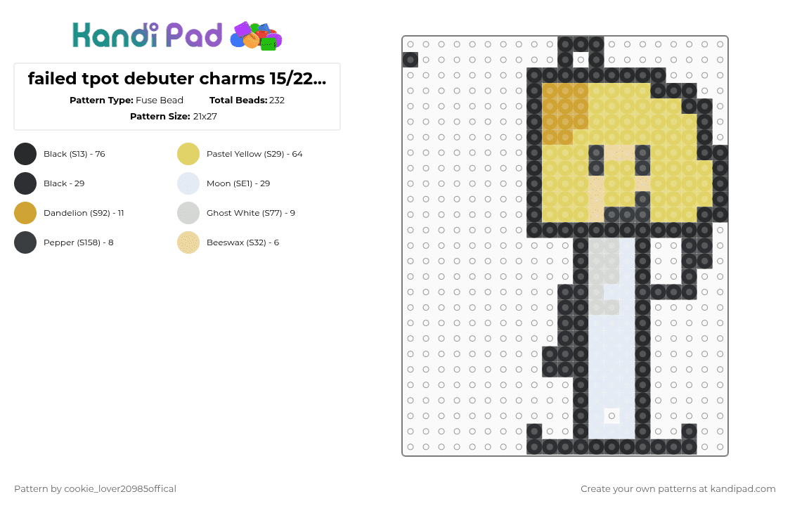failed tpot debuter charms 15/22||| Rubber spatula - Fuse Bead Pattern by cookie_lover20985offical on Kandi Pad - yellow,tpot,osc,objectshows