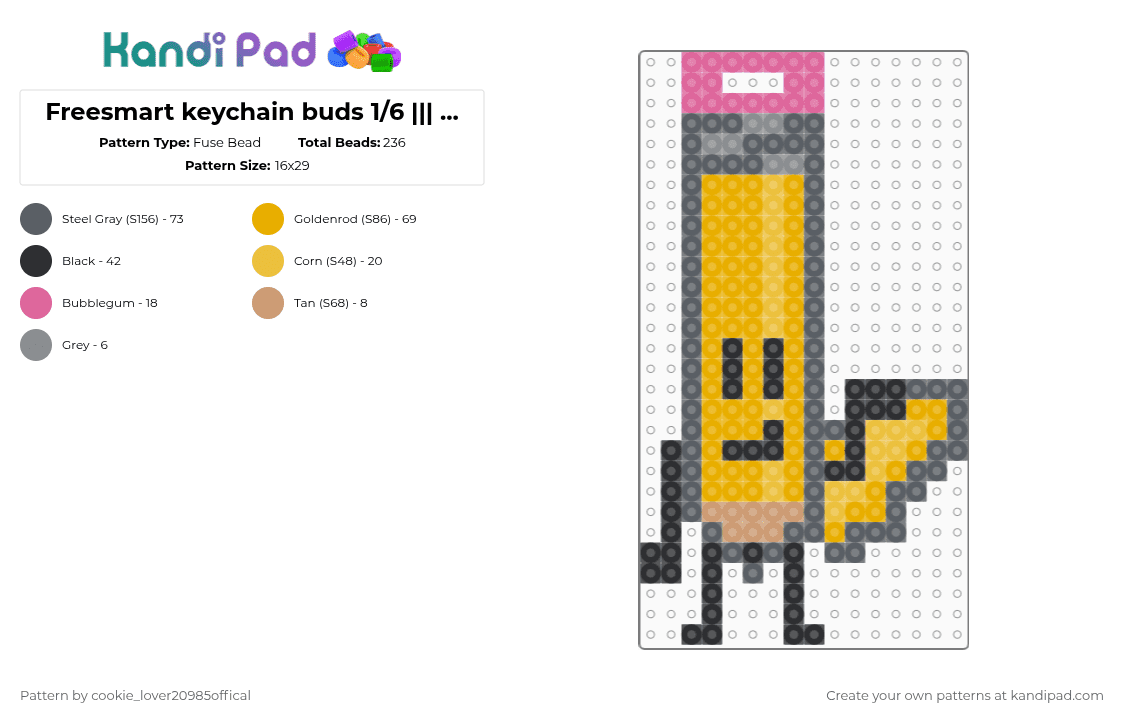 Freesmart keychain buds 1/6 ||| Pencil - Fuse Bead Pattern by cookie_lover20985offical on Kandi Pad - gray,orange,osc,bfdi,objectshows