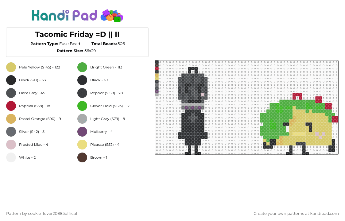Tacomic Friday =D || II - Fuse Bead Pattern by cookie_lover20985offical on Kandi Pad - yellow,gray,green,osc,ii,objectshows