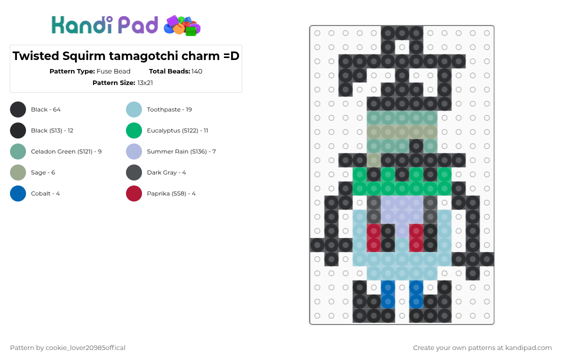 Twisted Squirm tamagotchi charm =D - Fuse Bead Pattern by cookie_lover20985offical on Kandi Pad - black,gray,light blue,colorful