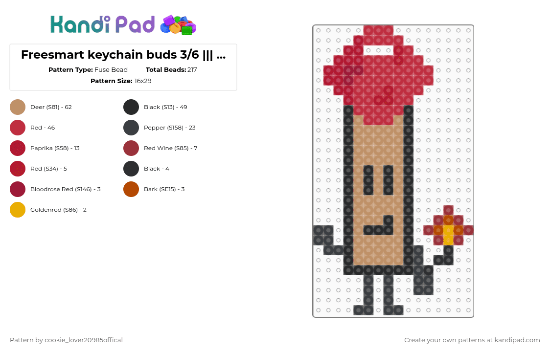 Freesmart keychain buds 3/6 ||| Match - Fuse Bead Pattern by cookie_lover20985offical on Kandi Pad - red,tan,osc,objectshows,bfdi