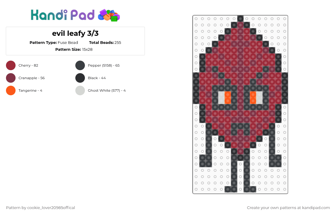 evil leafy 3/3 - Fuse Bead Pattern by cookie_lover20985offical on Kandi Pad - brown,red,cotdleafygreens,object shows,osc,bfdi