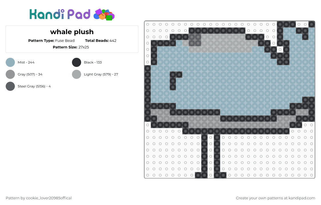 whale plush - Fuse Bead Pattern by cookie_lover20985offical on Kandi Pad - cotdwhales,osc