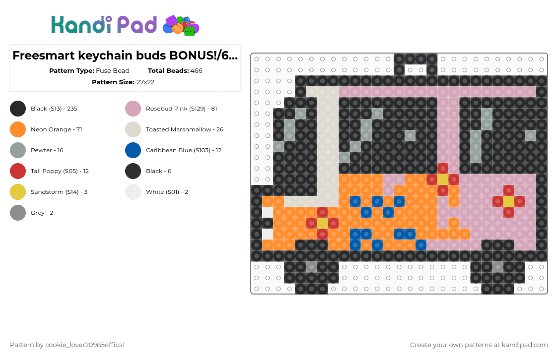 Freesmart keychain buds BONUS!/6 ||| Freesmart supervan - Fuse Bead Pattern by cookie_lover20985offical on Kandi Pad - black,pink,orange,osc,bfdi,objectshows