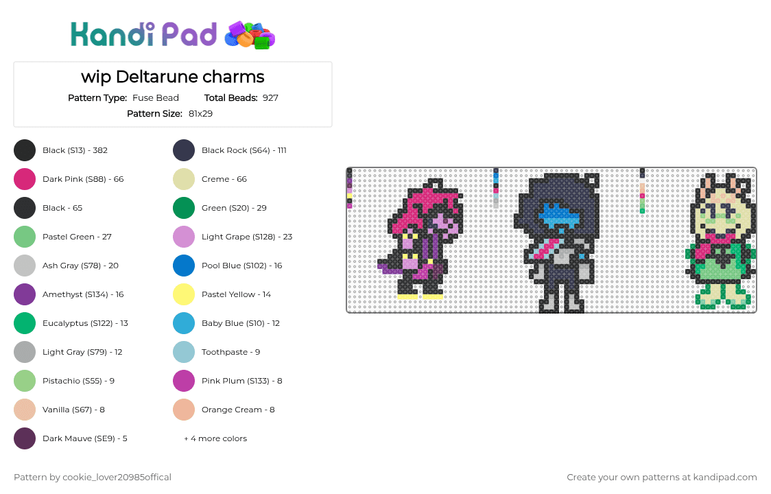 Deltarune charms||| Fun gang! - Fuse Bead Pattern by cookie_lover20985offical on Kandi Pad - black, deltarune, fungang, pink, purple, yellow
