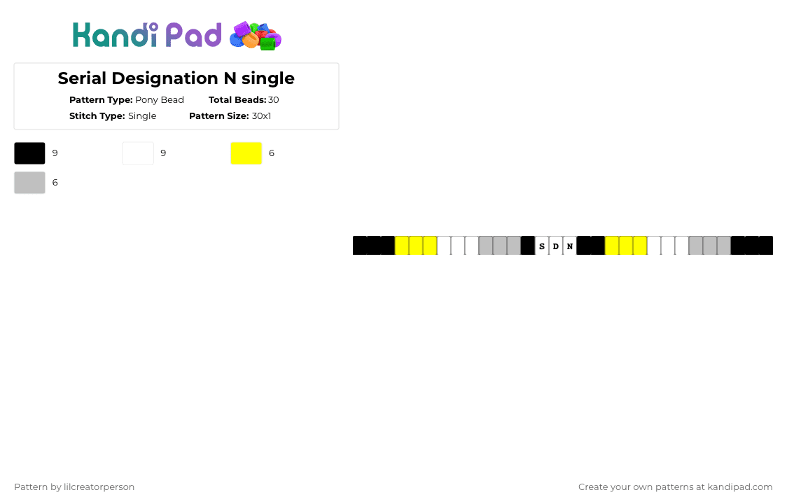 Serial Designation N single Pony Bead Pattern - Kandi Pad | Kandi ...