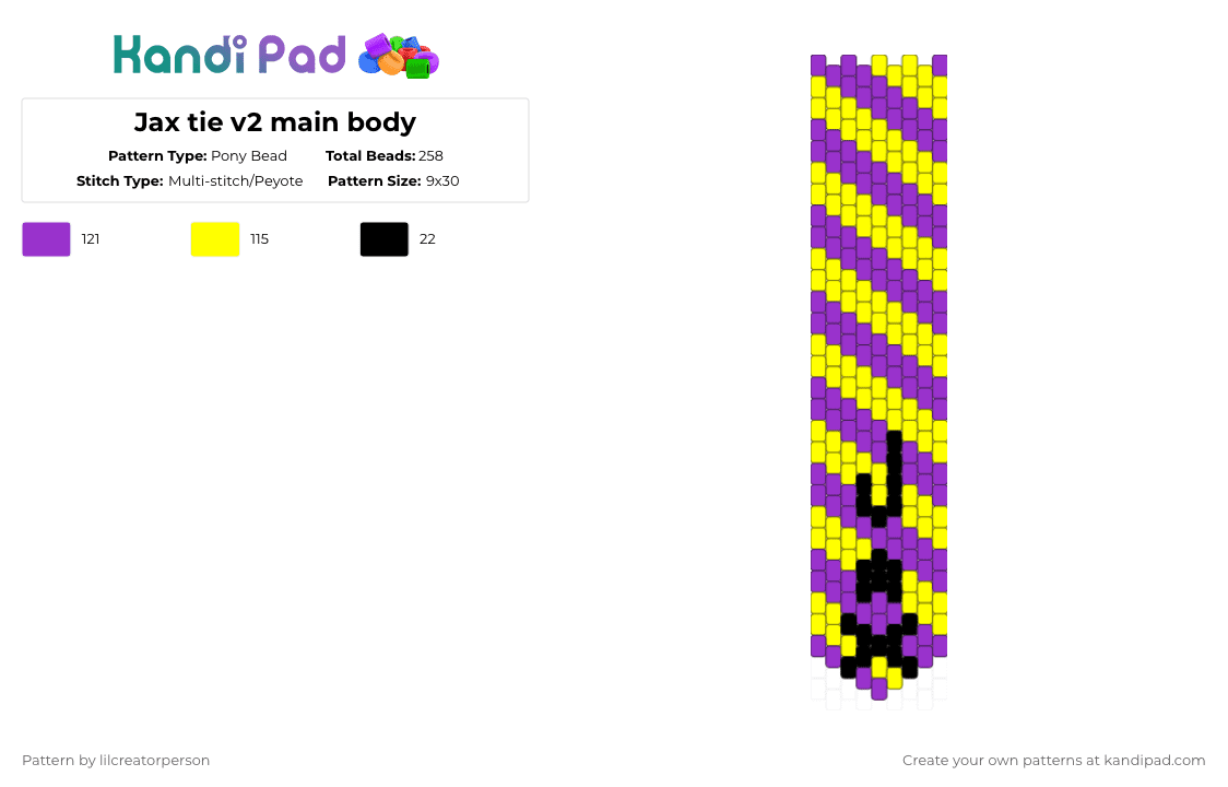 Jax tie v2 main body - Pony Bead Pattern by lilcreatorperson on Kandi Pad - purple,yellow