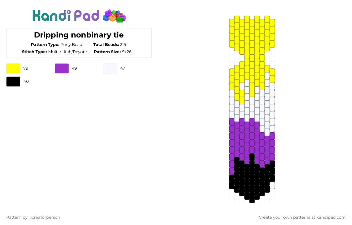 Dripping nonbinary tie - Pony Bead Pattern by lilcreatorperson on Kandi Pad - yellow,purple,nonbinary,tie