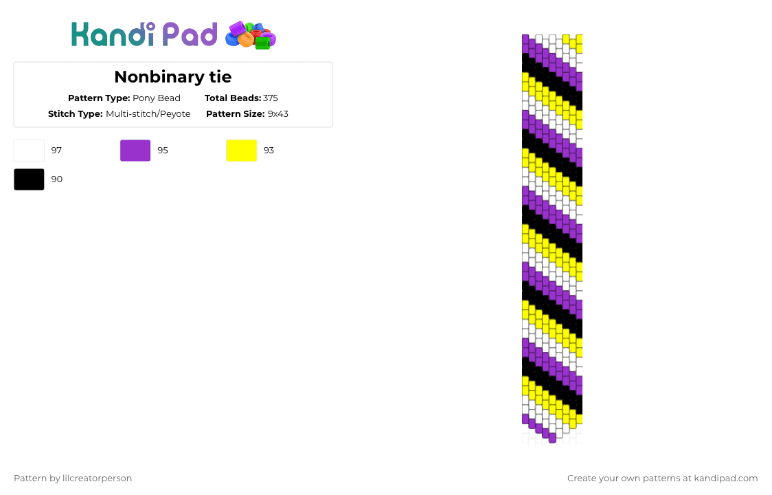 Nonbinary tie - Pony Bead Pattern by lilcreatorperson on Kandi Pad - yellow,purple,nonbinary,tie