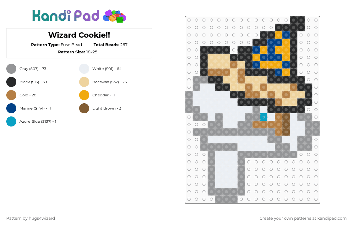Wizard Cookie!! - Fuse Bead Pattern by hugs4wizard on Kandi Pad - tan,beige,gray,cookierun,wizardcookie