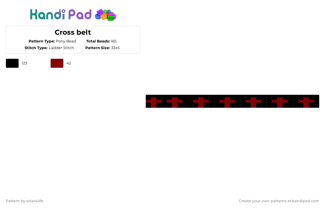 Cross belt - Pony Bead Pattern by deleted_user_621341 on Kandi Pad - black,red,belt,scene