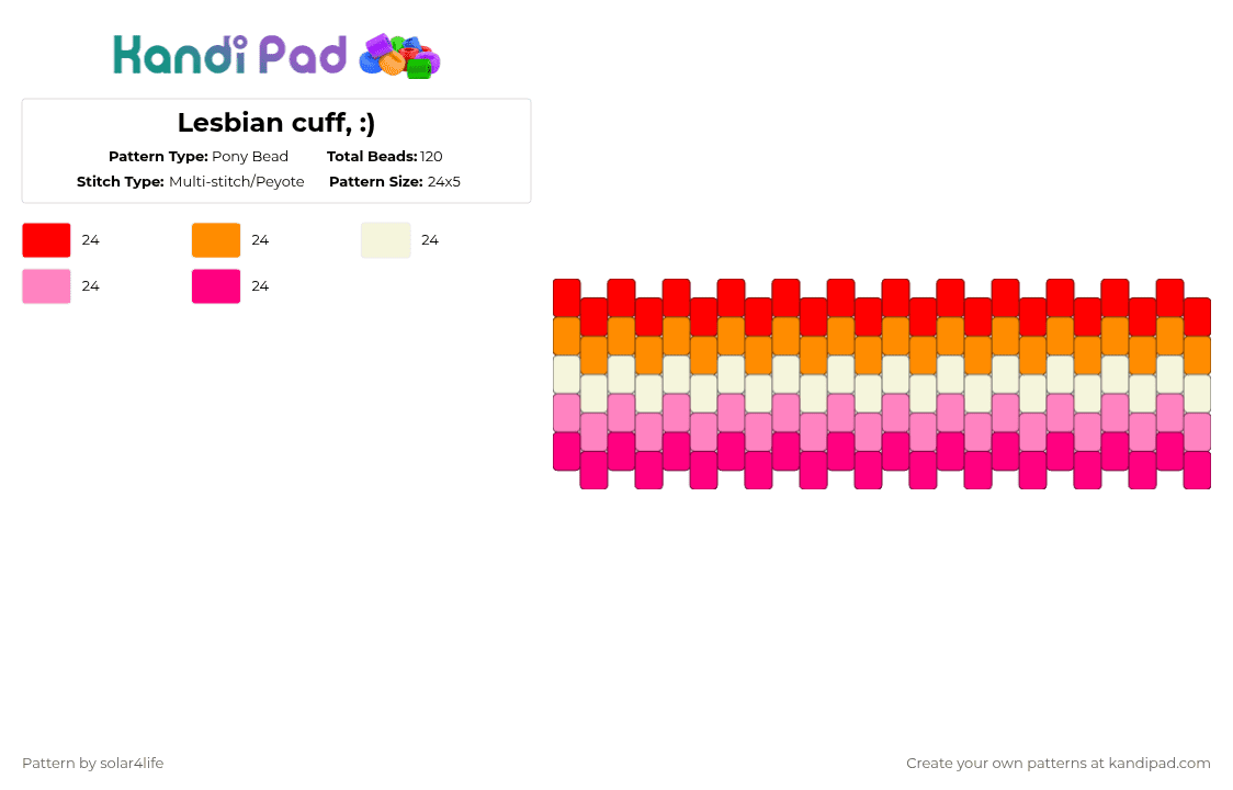 Lesbian cuff, :) - Pony Bead Pattern by deleted_user_621341 on Kandi Pad - pink