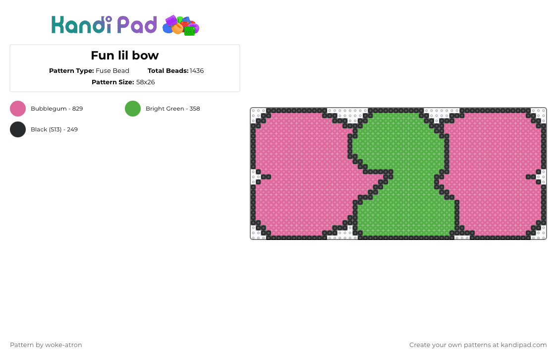Fun lil bow - Fuse Bead Pattern by woke-atron on Kandi Pad - green,pink,tpot,two,bow,bowtie,object show,the power of two